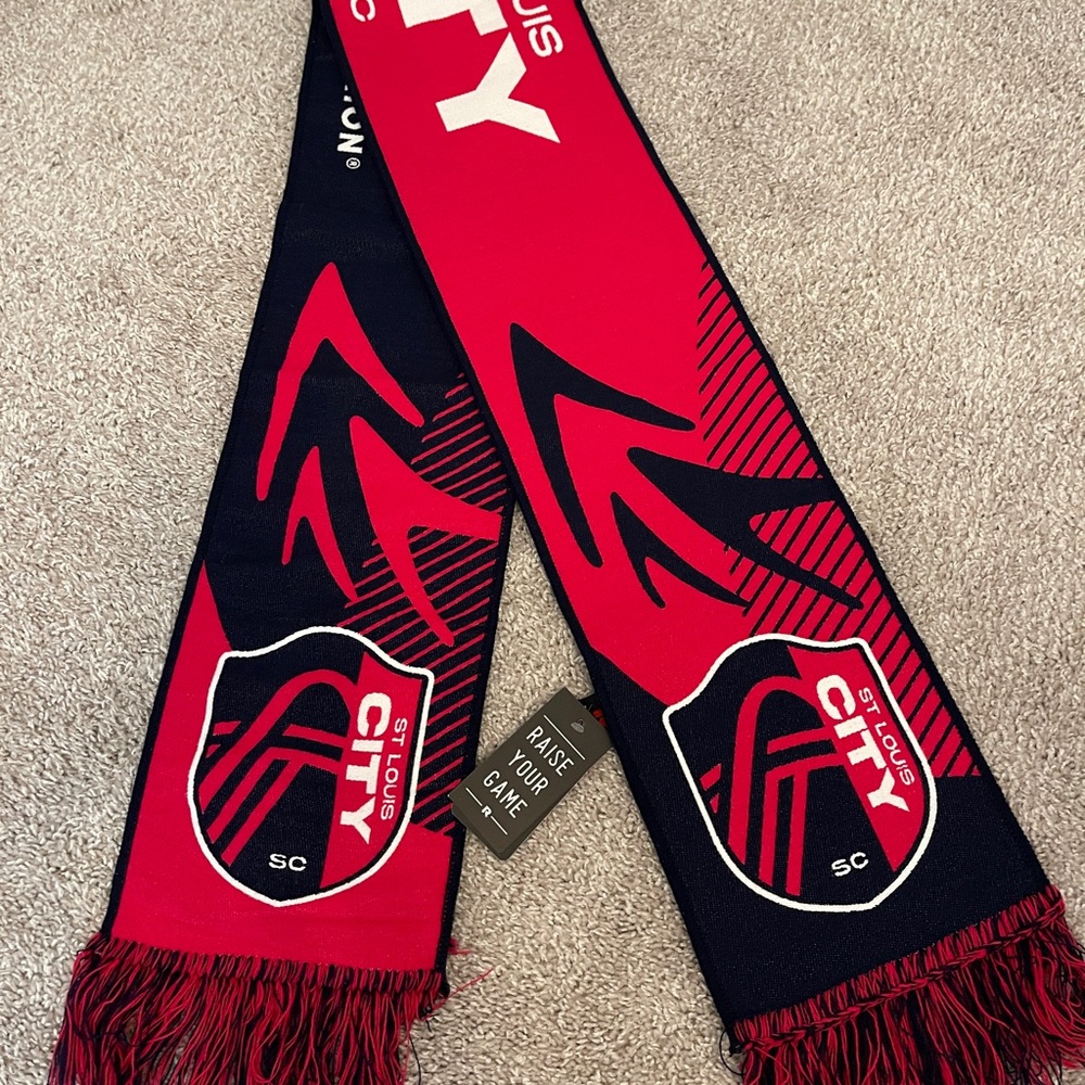 NWT St. Louis City SC Red and Blue 2 Sided Scarf